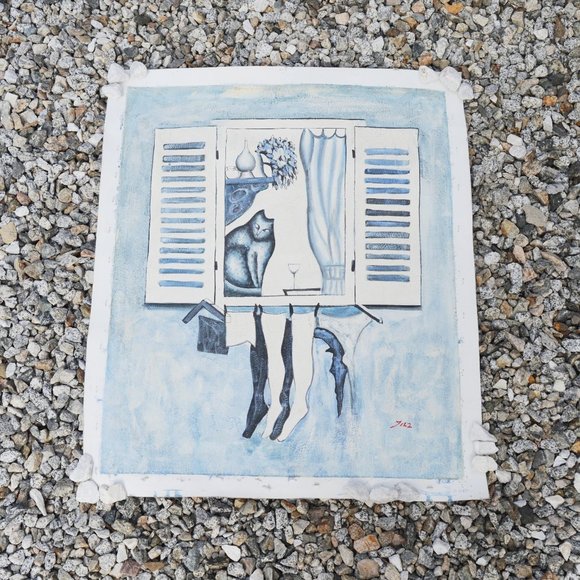 OIL PAINTING ON CANVASCUBISMSIGNED / DATEDUN-FRAMEDSKY BLUE & WHITE BASE